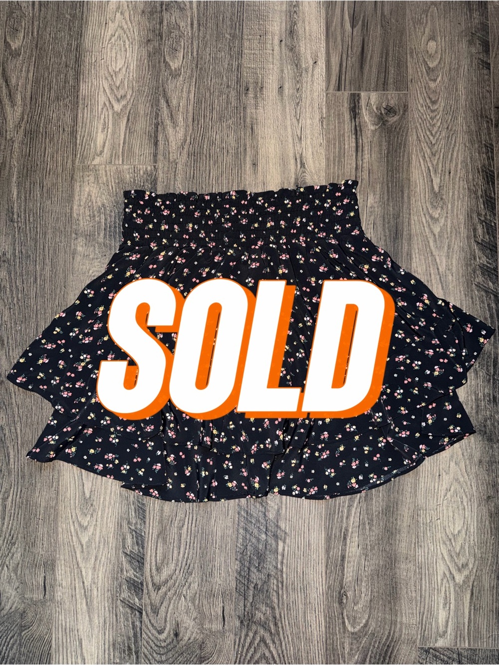 Socialite Black Floral Smocked Waist Skater Skirt